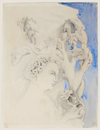 Facade af Dogepaladset, Venedig - Adams hoved, ca. 1845 (akvarel og blyant på papir) af John Ruskin