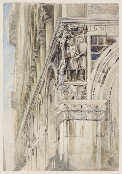 Facaden af Dogepaladset, Venedig - Vinvinklen, ca. 1870 (akvarel, blæk og blyant på papir) af John Ruskin