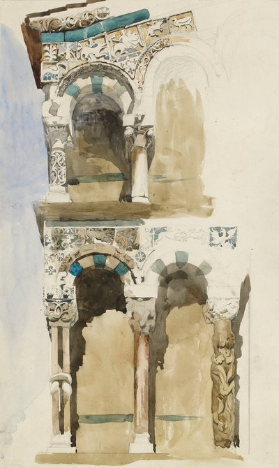 En del af facaden af den ødelagte San Michele-kirke i Foro, Lucca, 1846 af John Ruskin