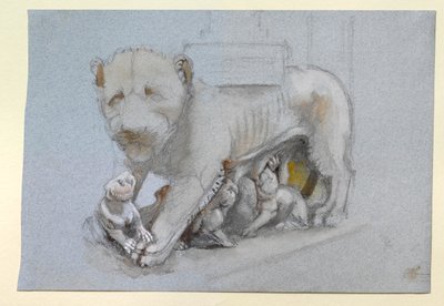 Skitse af løvinde og unger fra Nicola Pisanos Siena prædikestol, juni 1870 af John Ruskin