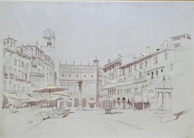 Undersøgelse for detaljer af Piazza delle Erbe, Verona, 19. maj 1841 af John Ruskin