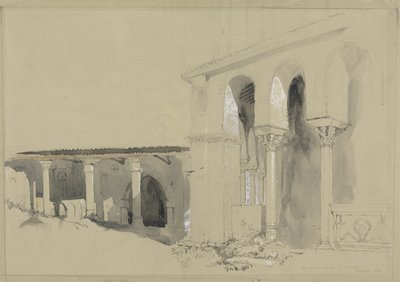 The Great Square at Torcello, 1850 (pen, blæk og vask over grafit med gouache på brunt vævet papir) af John Ruskin