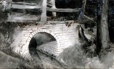 Den lille murstensbro (blæk med vask på papir) af John Ruskin