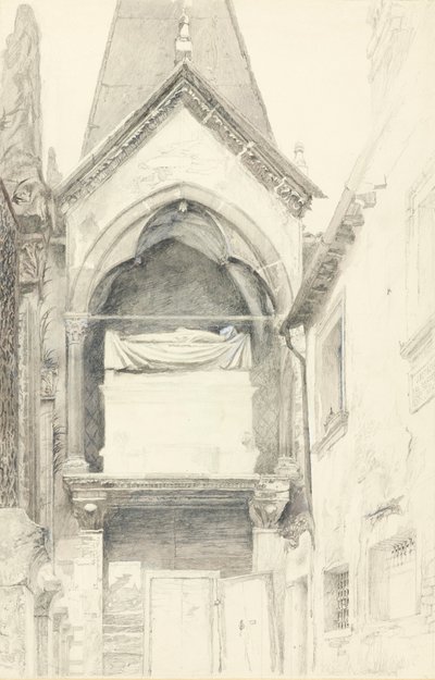 Graven af Cangrande I della Scala, Verona, 28. maj-29. juni 1869 (grafit, akvarel og kropsfarve på vævet papir) af John Ruskin