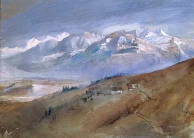 Udsigt fra mit vindue på Mornex, hvor jeg boede et år, 1862 (wc på papir) af John Ruskin