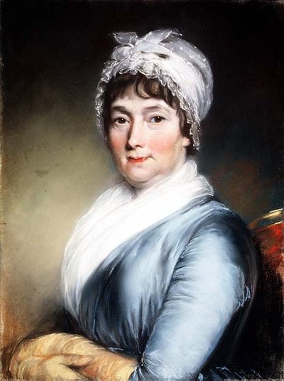 Portræt af en dame iført blonderhætte (pastel) af John Russell