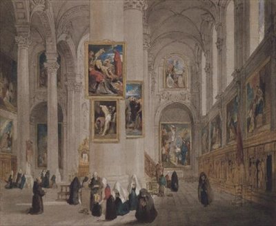 Interiør af en kirke ved St. Rombaut Malines af John Scarlett Davis