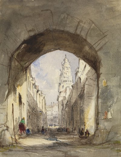 Gadescene i Calais (wc med ridser ud over grafit på papir) af John Scarlett Davis
