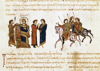 Kroningen af den byzantinske kejser Leon V Armeneren (775-820), miniature fra "Synopsis historiarum", ca. 1126-1150 af John Scylitzes