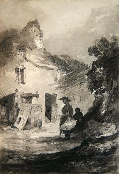 An Old Cottage at Dolgelly (blyant og grå vask på papir) af John Sell Cotman