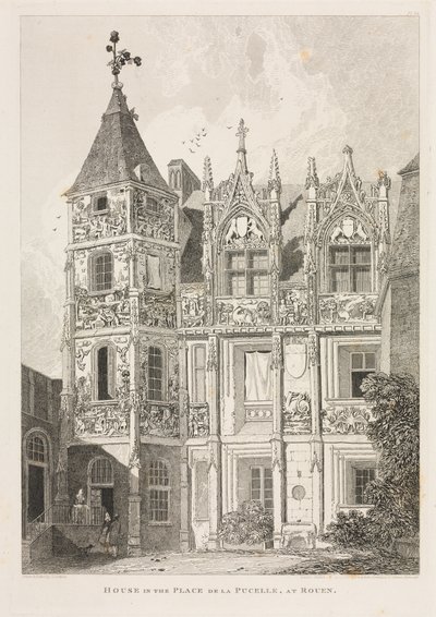 Normandiets arkitektoniske antikviteter (Bind II), Pl. 64: Hus på Place de la Pucelle i Rouen af John Sell Cotman