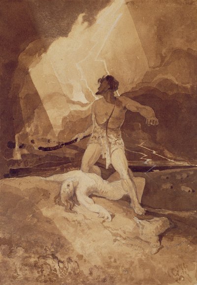 Kain og Abel, 1800-03 (sepia vask over sort bly) af John Sell Cotman
