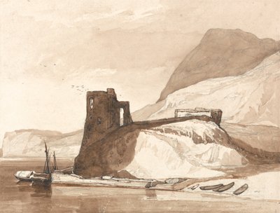 Kystscene med et slot af John Sell Cotman