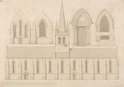 Elevation af kirken i Columbiers, nær Valognes, Normandiet af John Sell Cotman