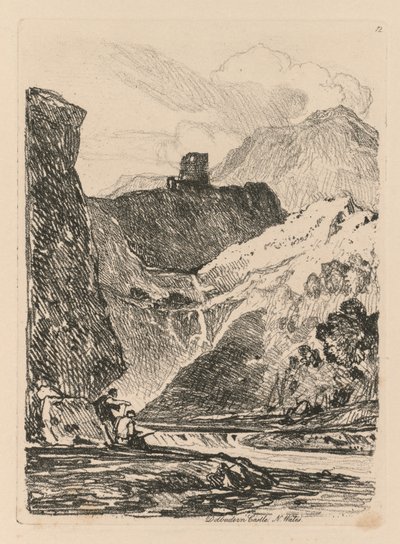 Liber Studiorum: Plade 12, Dolbadern Castle, Llanberris Lake, North Wales af John Sell Cotman