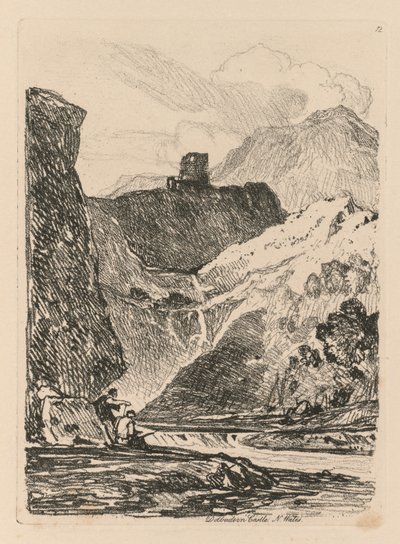 Liber Studiorum: Plade 12, Dolbadern Castle, Llanberris Lake, North Wales, 1838. af John Sell Cotman