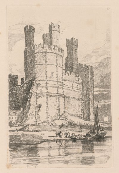 Studiebog: Plade 28, Caernarvon Castle, N. Wales, 1838 af John Sell Cotman