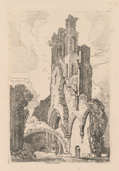 Liber Studiorum: Plade 34, Llanathony Abbey, Monmouthshire, 1838 af John Sell Cotman