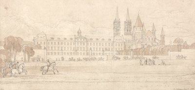 Militærskole og Abbey Church of St Stephen i Caen af John Sell Cotman
