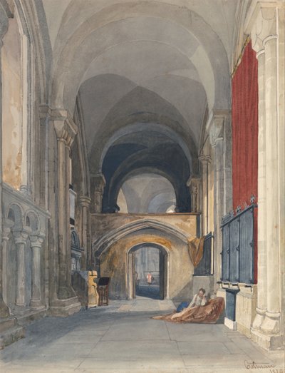 Norwich Katedral: Interiør af korets nordlige sideskib, set mod øst af John Sell Cotman