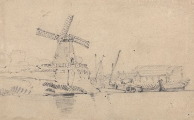 Flod og vindmølle af John Sell Cotman