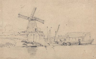 Flod og vindmølle af John Sell Cotman