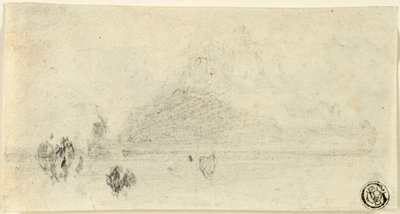 Skitse af Mont Saint Michel (recto); Bygninger ved siden af vand (verso) af John Sell Cotman