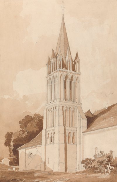 Sydøst udsigt over Ifs-kirken, nær Caen, Normandiet af John Sell Cotman