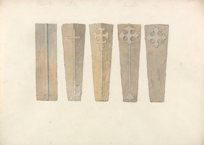 Studier af fem kistelåg fra kirker i Norfolk af John Sell Cotman