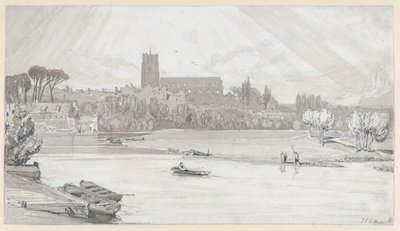 Byen Beccles set fra broen, Suffolk af John Sell Cotman