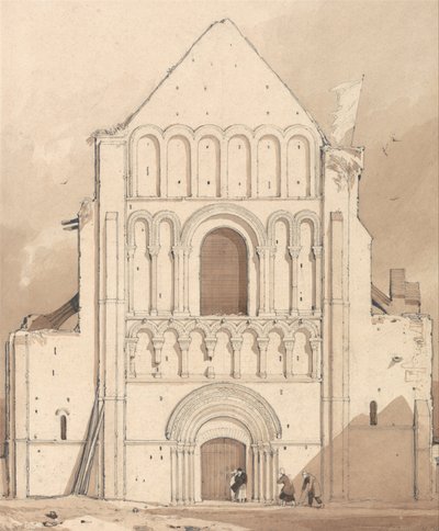 Vestfronten af kirken i Oyestraham [Ouistreham], nær Caen, Normandiet af John Sell Cotman