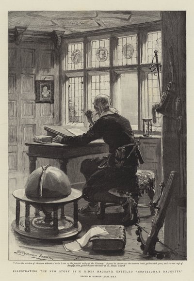 Illustrerer den nye historie af H Rider Haggard med titlen Montezumas datter af John Seymour Lucas