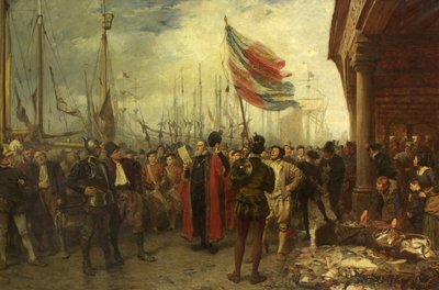 The Call to Arms - Plymouth Quay af John Seymour Lucas