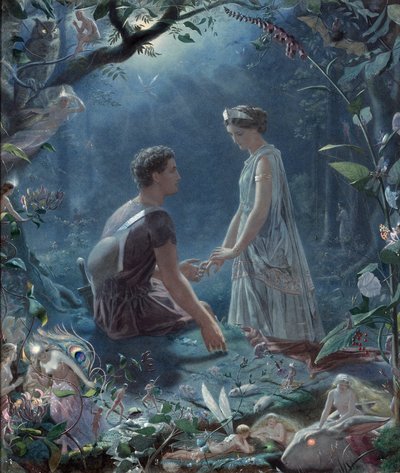 En skærsommernatsdrøm, Lysander og Hermia - Hermia og Lysander, En skærsommernatsdrøm - af John Simmons (1823-1876) af John Simmons