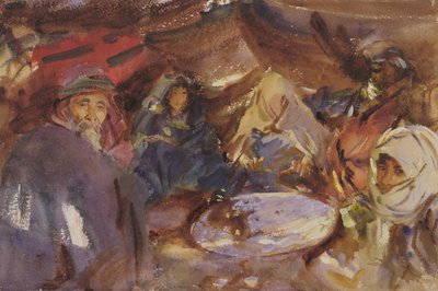 Arabiske sigøjnere i et telt, 1905-06 (wc forhøjet med hvidt på papir) af John Singer Sargent