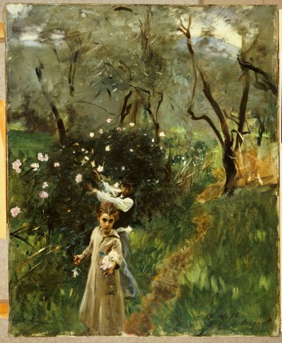 Indsamling af blomster ved Twilight af John Singer Sargent