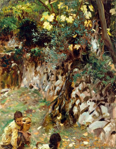Girls Gathering Blossoms, Valdemosa, Mallorca, af John Singer Sargent