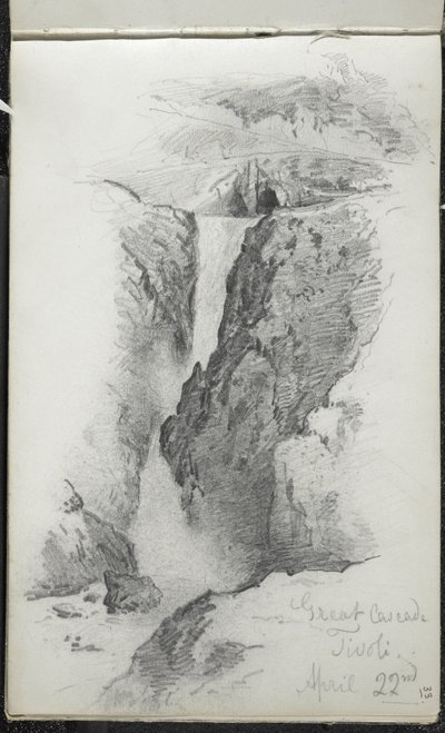 Great Cascade, Tivoli, Italien, 22. april 1869 (grafit på råhvidt vævet papir) af John Singer Sargent