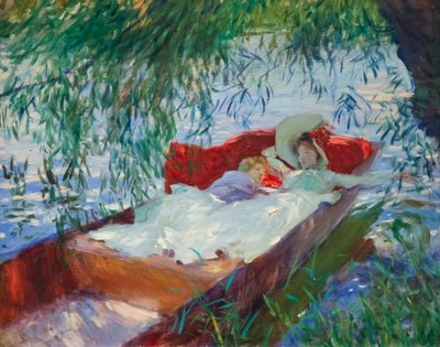 Dame og barn sover i en båd under pilen af John Singer Sargent
