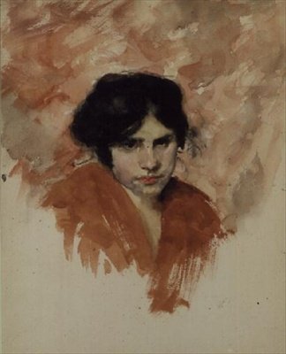 Skitse af en kvindes hoved og skuldre (akvarel på papir) af John Singer Sargent