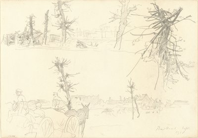 Soldater i et ødelagt landskab [recto], 1918. af John Singer Sargent