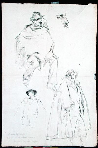 Studie til en venetiansk gadescene (blæk på papir) af John Singer Sargent