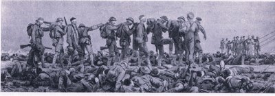 Omklædningsstationen. Tab som følge af sennepsgas, fra British Adventure udgivet af Collins, 1947 af John Singer Sargent