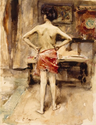 The Model, 1876 (wc over grafitblyant på vævet papir) af John Singer Sargent