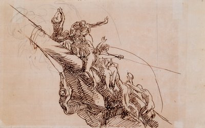 Figurer Clinging to Wreckage, ca. 1785-86 (brunt blæk på beige papir) af John Singleton Copley