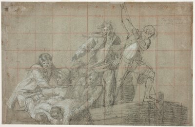 Rescue Group, 177778 (sort kridt forhøjet med hvidt på papir) af John Singleton Copley