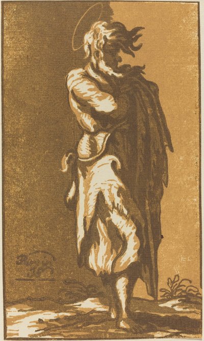 Mandshelgen stående med foldede arme, vendt mod højre af John Skippe after Parmigianino