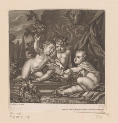 Tre amoriner med en fugl af attributed to John Smith