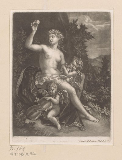 Venus med et æble og to amoriner med violin og duer af John Smith