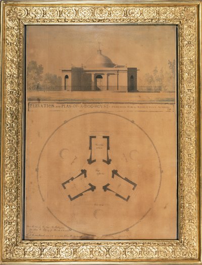 Højde og plan af et hundehus, 1779 (pen og blæk og wc på papir) af John Soane